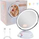 10X Magnifying Mirror with Light, Wall Mounted Vanity Mirror with Suction Cup, Portable Travel Makeup Mirror with Smart Touch Control, 3 Color Modes, Adjustable Brightness for Bathroom, Dorm