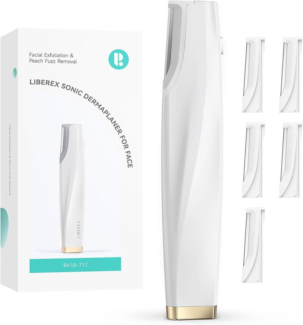 Sonic Dermaplaning Tool for Face - Rechargeable Dermaplane Razor with 6 Refill Dermablades, Facial Hair & Peach Fuzz Remover for Women, White 