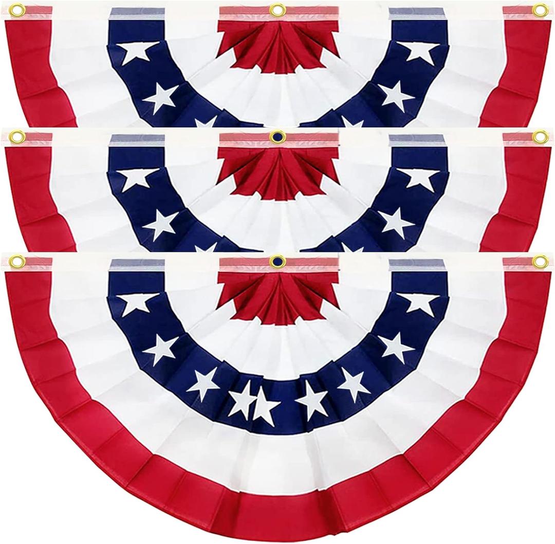 3 Pack USA 250th Anniversary American Pleated Fan Flag 4th of July Decorations, 1.5X3 Ft American Flags for Outside Patriotic Bunting flags outdoor Red White Blue Memorial Day Independence Day Decor
