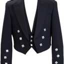 Mens Scottish Prince Charlie Kilt Jacket with Vest (48, Black)