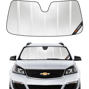 Windshield Sun Shade for Chevrolet Traverse 2013-2017, GMC Acadia 2013-2016, Acadia Limited 2017. Reflective Aluminum Film Front Window Sunshade - BLAZBLOCK (Classic Shiny Silver)
