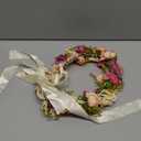 Vivivalue Rose Flower Crown Boho Flower Headband Hair Wreath Floral Headpiece Halo with Ribbon Wedding Party Festival Photos Pink