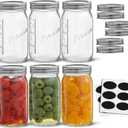 16 Oz Mason Jars With Lids, Labels and Measures! 6-Pack Regular Mouth Mason Jars, Glass Jar with Lid and Band. Airtight Canning Jars, Overnight Oats Jars, Salad Jars, Sourdough Starter Jar