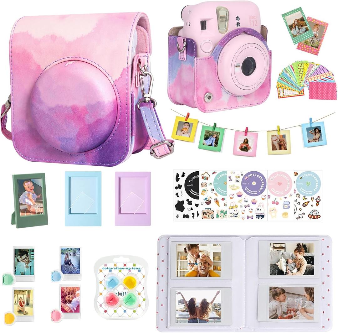 WOGOZAN Accessories Kit for Fujifilm Instax Mini 12 Instant Camera Case + Album for Mini 3 Inch Film+Color Filters+Photo Album & Frames+Wall Hanging Frame+DIY Sticker (Dreamy Clouds)