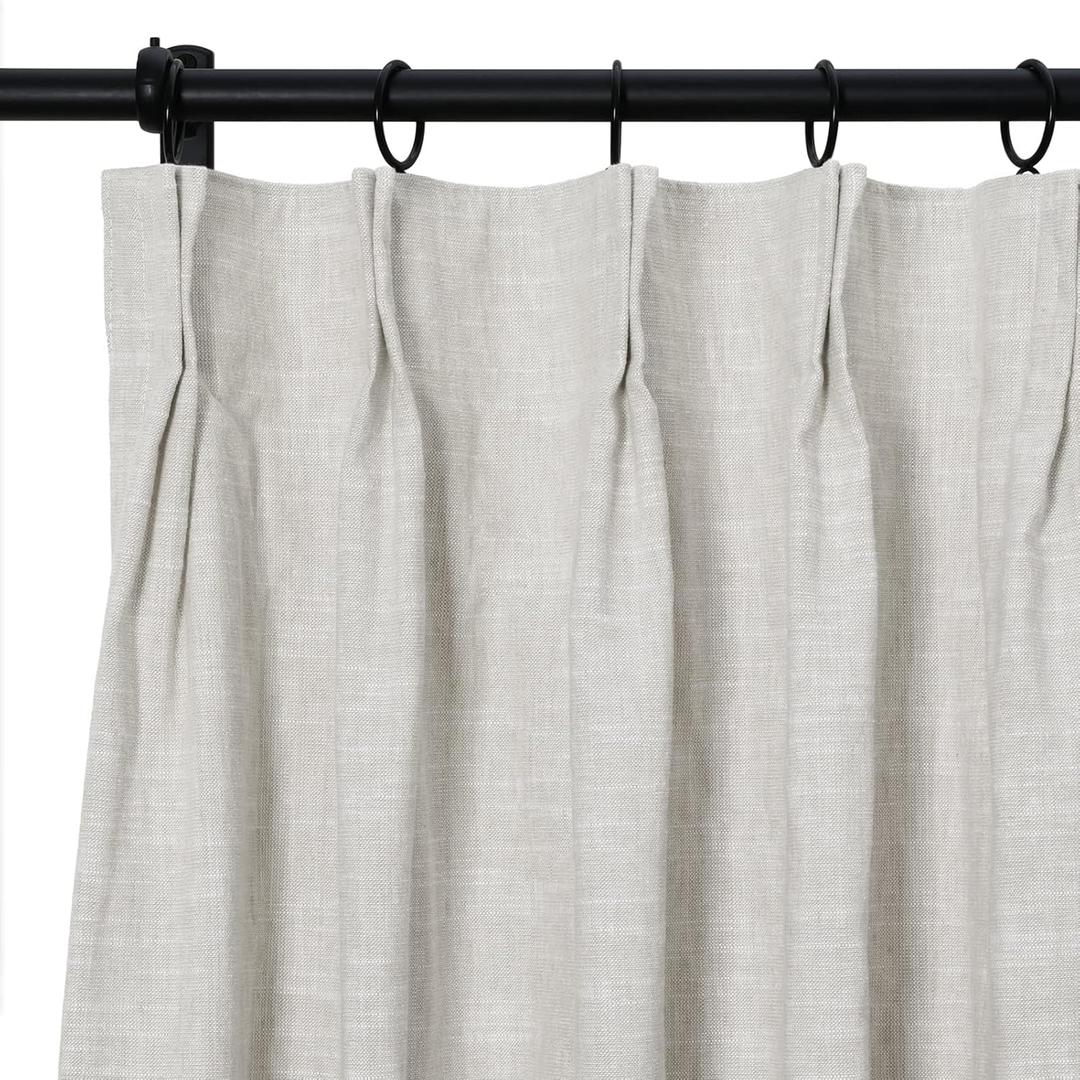 Cotton Linen Curtain with Trim Border, Blackout Room Darkening Lined and Unlined Curtain, Ivory, 88"x57"