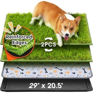 Hompet Dog Grass Pad with Tray Large, 29"x20.5", 2 Reusable Artificial Turf for Dogs Potty, Waterproof Non-Slip Washable Pee Pads, Quickly Absorbency Portable Dog Litter Box for Indoor/Outdoor Use