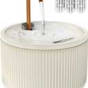 Ceramic Cat Water Fountain - 2.1L/71oz - All-Ceramic Body & Pure Copper Water Spout - Non-Toxic - Automatic Pet Drinking Fountain Indoor with Ultra-Quiet Pump, and 3Pcs Filter & Sponge (Beige)