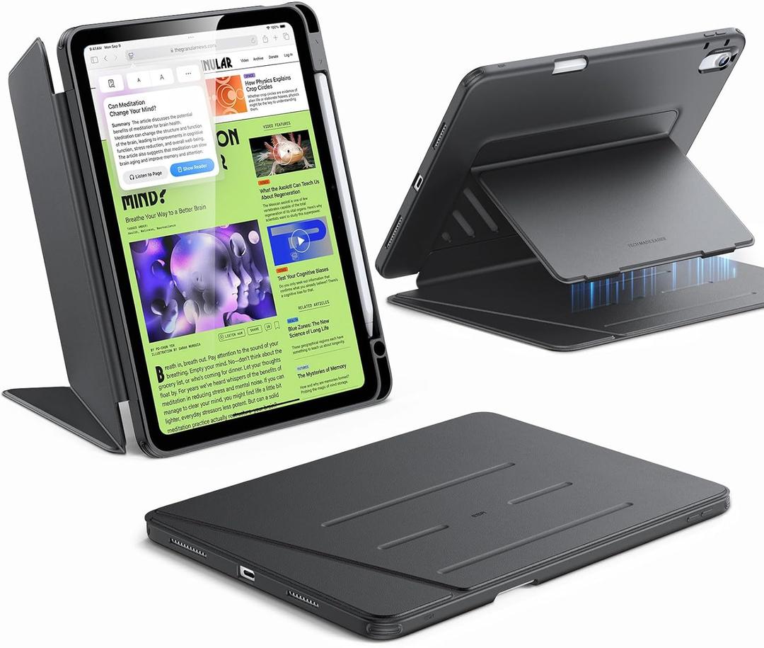 ESR for iPad Air 11 Inch Case M3/M2 (2025/2024), iPad Air 5th/4th Gen (2022/2020), Vertical Stand Cover, Multi Stand Angles, Ultra-Stable Case with Pencil Holder, Flip Series, Black