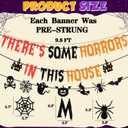 Pre-Strung There's Some Horrors In This House Banner with Pumpkin Skull Spider Web Bat Witch Ghost Sign for Halloween Party Decorations Home Office Classroom Indoor Wall Mantel Fireplace Backdrop
