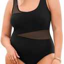 CUPSHE Plus Size Women's One Piece Swimsuit Scoop Neck Adjustable Straps Bathing Suit Mesh Swimwear, XL
