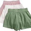 WDIRARA Women's 3 Pack Linen Shorts Elastic Waist Comfy Soft Lounge Shorts, XL