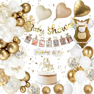 Baby Shower Decorations, Baby Shower Decorations Boy or Girls, White Gold Baby Shower Balloons, Baby Shower Photo Banner, Baby Shower Cake Toppers, Baby Shower Balloon for Gender Reveal Decorations