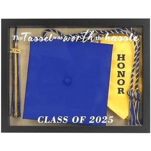 FramePro Graduation Cap Shadow Box Class of 2025 The Tassel was Worth The Hassle 12.5x16.5 Graduation Gift Party Decoration Black Frame