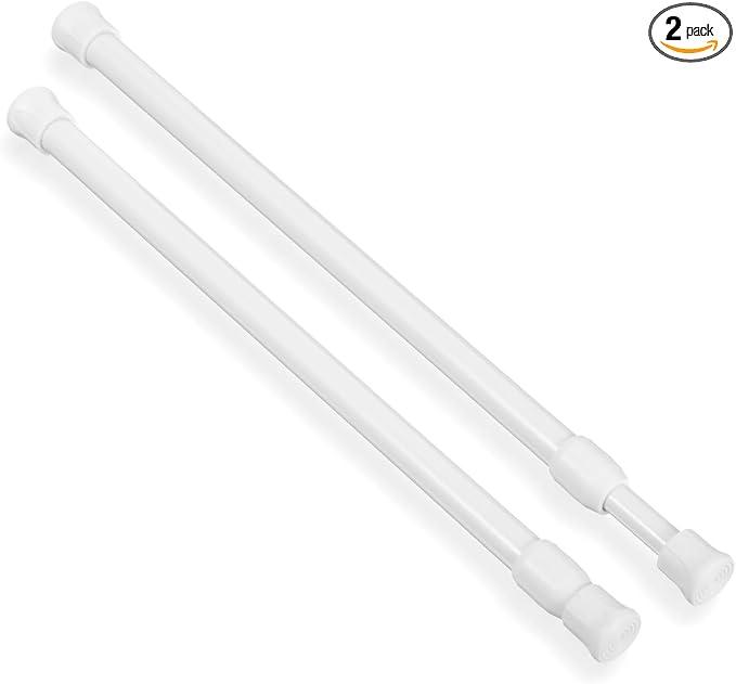 2 PCS Small Tension Curtain Rod, Adjustable 11 to 19 Inch, No Drilling White Short Tension Rod, Loaded Expandable Spring Curtain Rods for Windows Closet Cupboard Door