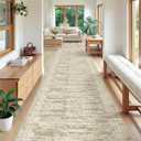 3x18 Washable Runner Rug for Hallway, Non-Slip Long Hallway Runner for Entryway, Soft Vintage Kitchen Mats for Floor, Abstract Dining Room, Bedroom, Living Room Rugs(3'x18', Brown/Ivory)