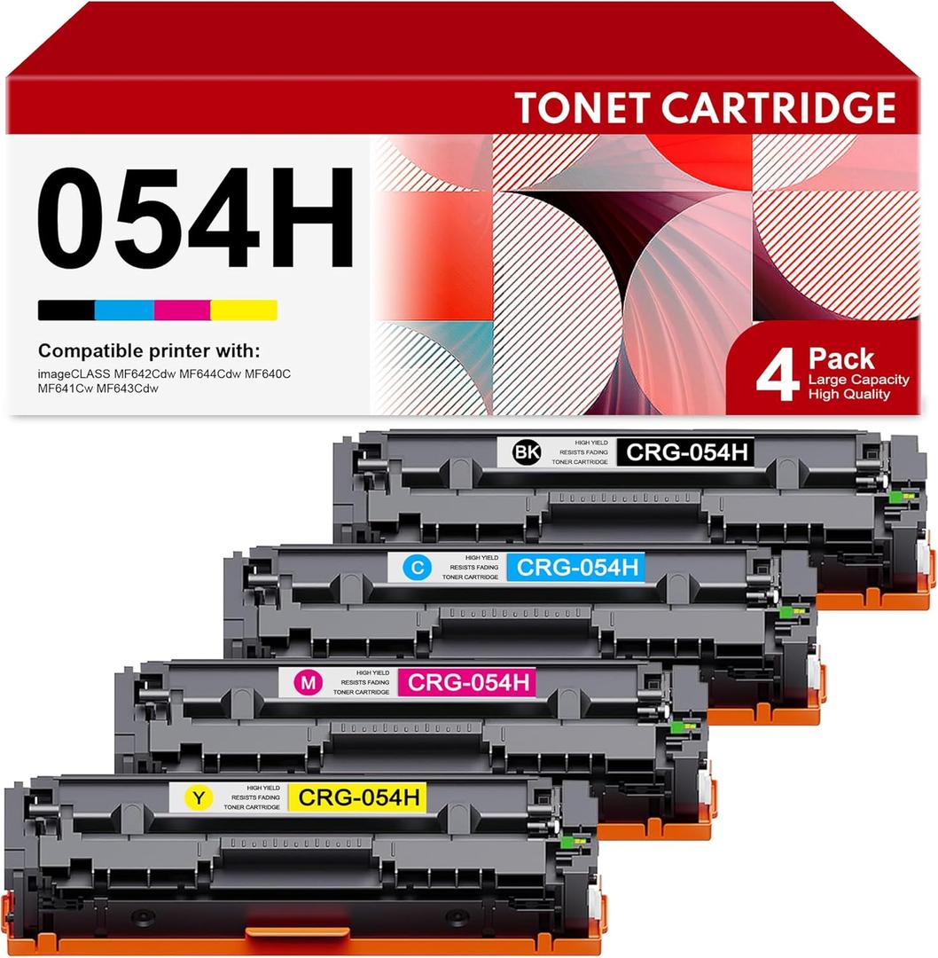 054H 054 Toner Cartridge 4 Pack High Yield Replacement for Canon 054H Toner Cartridge Set Toner for Color imageCLASS MF642cdw MF644Cdw LBP622Cdw MF641Cw Printer CRG-054H (054H-4PK Black Cyan Magenta Yellow)