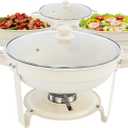 White Chafing Dishes for Buffet, [Game Changer Maifanite-Coated] Round Chafing Dish Buffet Set of 4Pack, Buffet Servers & Warmers, 5QT Food Warmers for Parties Wedding Birthday Catering Church Events