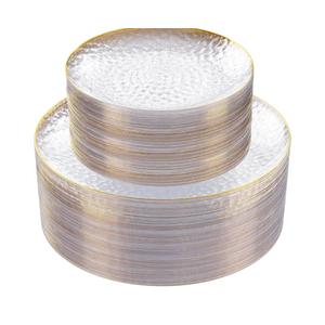Rubtlamp 60Pcs Clear Plastic Plates,Clear Disposable Plates With Gold Rim,Heavy-duty Gold Plates,Hammered Party Plates Include 30Clear Dessert-Platos,30Dinner-Platos for Wedding, Party