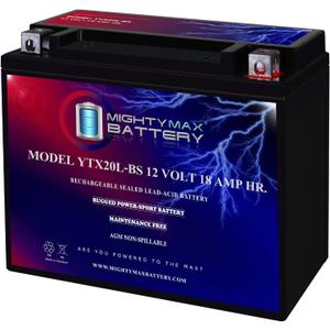 Mighty Max Battery YTX20L-BS - 12 Volt 18 AH, 270 CCA, Rechargeable Maintenance Free SLA AGM Motorcycle Battery