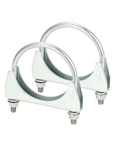 QWORK U-Bolt Muffler Tip Exhaust Hook, 2 Pack 3" OD Universal Silencer Exhaust Clip, Steel Exhaust Pipe Clamp