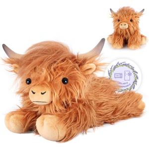 SuzziPals Heatable Coolable Weighted Highland Cow Stuffed Animal, Microwavable Stuffed Animals Peirod Heating Pad for Cramps, Cuddly Soft Plushies for Warmth & Companion, Highland Cow Gifts for Women