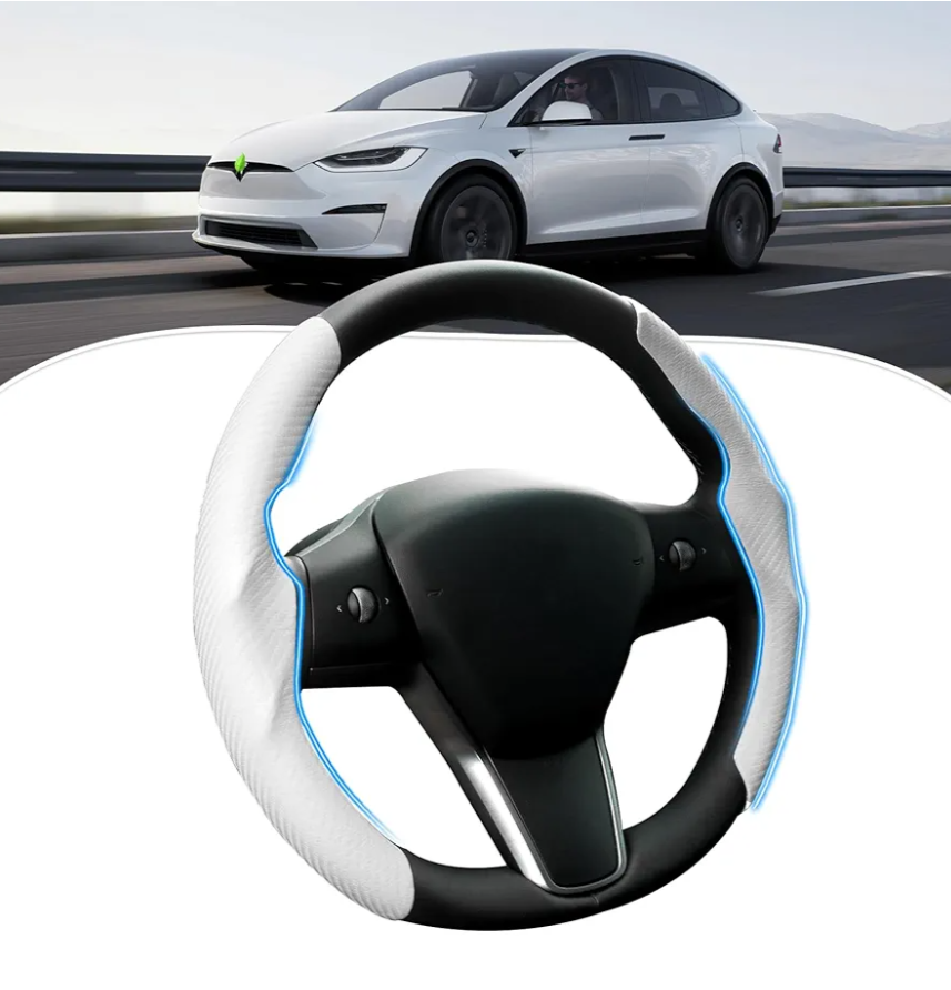 Steering Wheel Cover for Telsa Model 3/Y 2016-2025 2026 Highland/Juniper Accessories Carbon Fiber Steering Wheel Cover Protector Non-Slip, Comfortable, Breathable, Model 3/Y Accessories, White