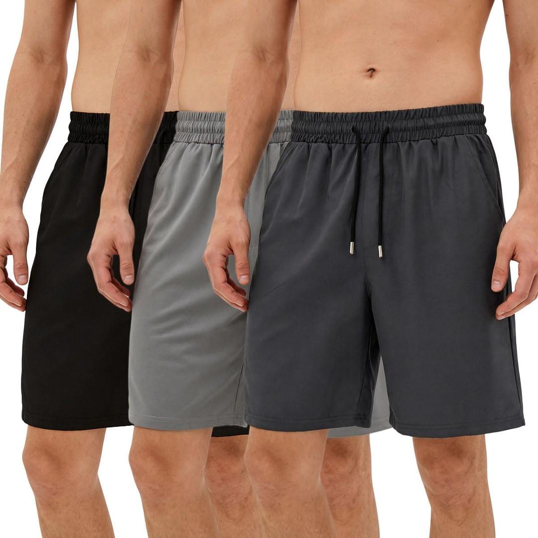 3 Pack Mens Athletic Shorts Mens Workout Shorts with Pockets Elastic Waist Drawstring Quick Dry Mens Running Shorts (M)