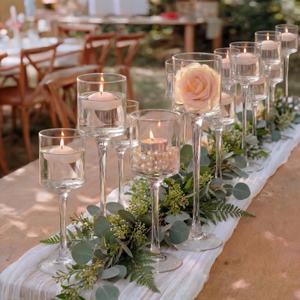 NUPTIO Stemmed Candle Holders Bulk: Set of 18 Tea Light Holders for Floating Pillar Candles - Clear Monet Candle Stands for Wedding Table Centerpiece Decor