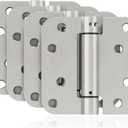4 Pack Self Closing Door Hinges, 4 Inch Spring Loaded Door Hinges for Garage, Front, Back Door, Left/Right Hand, Adjustable Tension, 5/8'' Radius Corners, UL Listed, Brushed Nickel