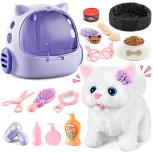 Vanvimen 17PCS Cat Toys for Kids Girls Boys,Interactive Robot Cat with Walking,Realistic Cat Toy for Toddlers 3-5 6-8,Idea Birthday Gifts for Girl Ages 3 4 5 6 7 8 Years Old