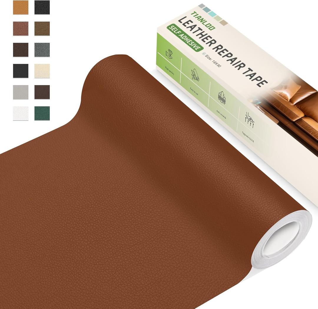 TIANLDD Leather Repair Tape,16 x 80 Inches Self Adhesive Leather Repair PatchLeather Repair Kit for FurnitureCouches,Car Seats,Cabinets,Handbags(Brown-Litchi Grain)