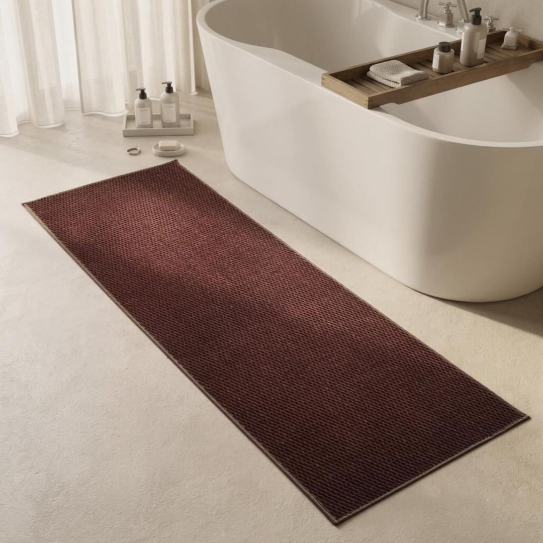 Triohero Bathroom Runner Rugs, Long Bath Mat Runner Washable Thin Quick Dry Low Pile Bathroom Runner Rugs Non Slip, Brown 24"x70", 24"x70" Rectangular