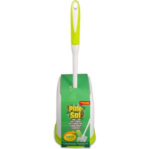 Pine-Sol Toilet Bowl Cleaner Brush with Holder | Heavy Duty Cleaning Wand with Under The Rim Scrubber, Non-Slip Handle, Storage Caddy | Bathroom Supplies, Yellow, Green