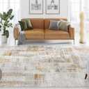 Eleisa Modern Abstract 8x10 Area Rug for Living Room, Gold & Brown, Non-Slip Stain Resistant Washable Rug, Abstract Vintage Home Decor Carpet for Bedroom, Kitchen, Dining Room