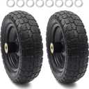 AR-PRO (2-Pack) 10" Flat Free Solid Tire and Wheel - with 5/8" Axle Bore Hole, 2.1" Offset Hub for 10 Inch Wheelbarrow Wheels - Compatible with Garden Cart,Trolleys,Hand Trucks and Yard Trailers
