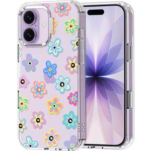 MOSNOVO for iPhone 17 Case | Military Grade 6.6ft Drop Tested | Camera Control | Clear with Groovy Flower Design