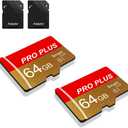 2 Pack Memory Card 64GB with Adapter, High Speed TF Card, UHS-I C10 A1 Memory TF Card for Tablet/Mobile Phone/Camera/Car Audio/Game Console (TF162 Red Gold 64GB)