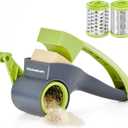 Cheese Grater with Handle, Kitchen Parmesan Cheese Grater with 2 Stainless Steel Drums, Rotary Cheese Grater Handheld for Grating and Shredding Hard Cheese, Chocolate, Medium, Green