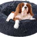 Calming Dog Beds - Round Washable Donut Cuddle Anxiety Cat Pet Bed, Anti-Slip Faux Fur Fluffy, 20" Dark Grey (20.0"L x 20.0"W x 8.0"Th, Dark Grey)
