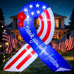 OurWarm 7FT 4th of July Inflatable American Flag, Independence Day Blow Up Yard Decorations Outdoor Built-in LED Lights, Memorial Day Inflatable Ribbon Patriotic Decorations for Lawn Patriotic Decor
