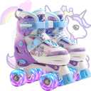 METROLLER Kids Roller Skates Girls Ages 4-6 5-8 8-12 Adjustable Toddler Roller Skates Shining Wheels Little Unicorn Sports Outdoors (Purple & White, Large-Youth (3-6 US))