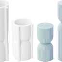 2 Pack Cylindrical Tall Pillar Silicone Molds, DIY Ribbed Twist Molds for Candle Making, Geometric Abstract Decorative Striped Aroma Gypsum Molds for Home Decor Art Crafts