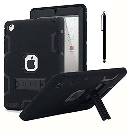 AICase Heavy Duty Rubber Hybrid iPad Case, Shockproof Protective Cover for iPad 9.7", Includes Stylus & Screen Protector (Black)