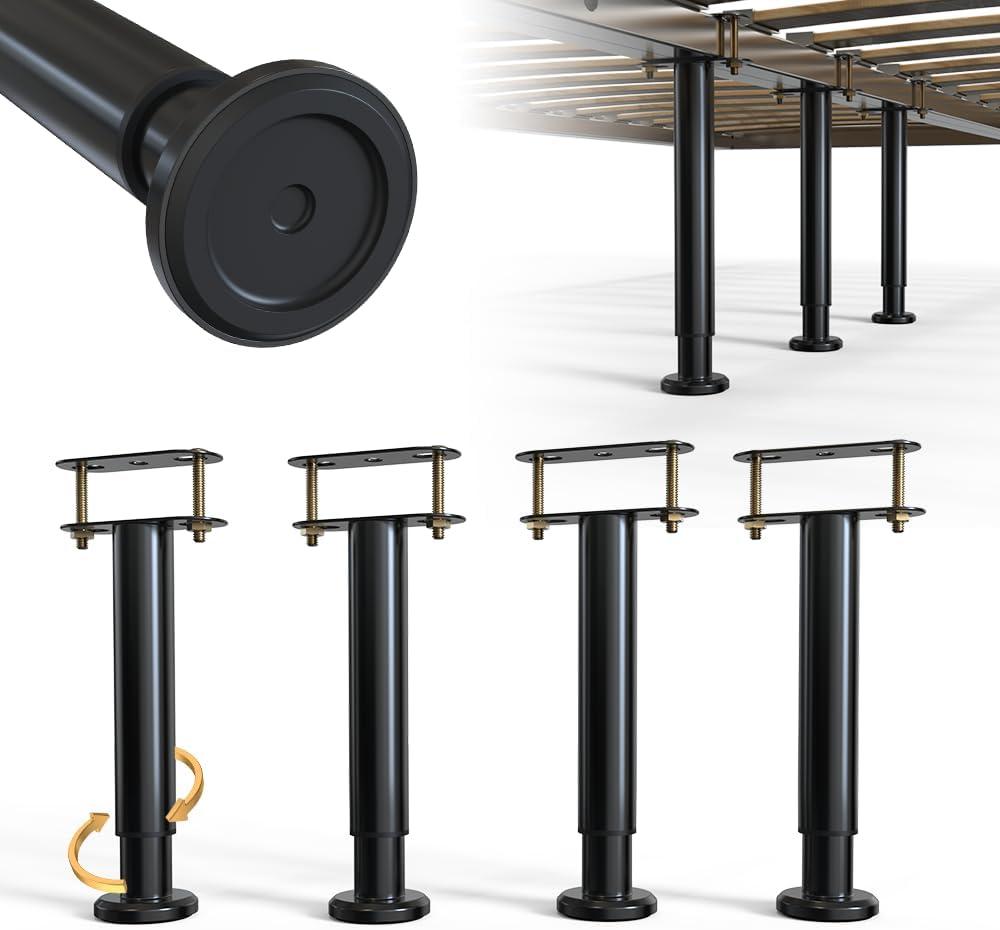 Under Bed Metal Support Legs, Adjustable Height Bed Frame Support Leg, Bed Slat Support Leg for Heavy Duty/Wooden/King/Queen Bed Frame (7"-12.6" (4pcs))