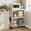 Kitchen Rolling Cart, 3-Tier Microwave Stand with Lockable Wheels, One-Piece Shelf, Kitchen Utility Storage Cart for Coffee Bar,Apartment, Dorm, Laundry Room, Office, 23.6" x 15.7" x 27.6", White
