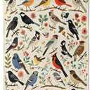Colorful Bird Flannel Blanket 50x60in, Cute Nature Throw with Whimsical Songbirds and Floral Branches, Soft Lightweight Blankets for Birds Lovers, Spring Decor, Cottagecore Gifts