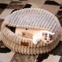 CHEERPALS Cat Bed for Indoor Cats, Washable Round Cat Bed Soft Fluffy Pet Bed for Kitty, Puppy and Small Dog(Khaki)