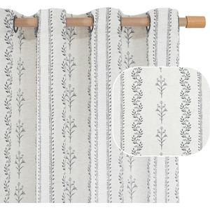 BGment Boho Curtains for Living Room 2 Panels, Grey Farmhouse French Country Vintage Floral Botanical Cottage Core Light Filtering Semi Sheer Linen Curtains 84 Inches Long, Each Panel 52 Inches Wide