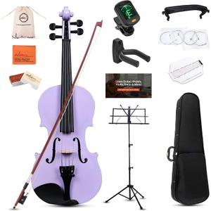 ADM Acoustic Violin for Kids Beginners, 4/4 Full Size Acoustic Violin Fiddle for Teens Students Violin Starter Kit with Hard Case, Shoulder Rest, Bow, Violin Music Stand and Strings,Purple