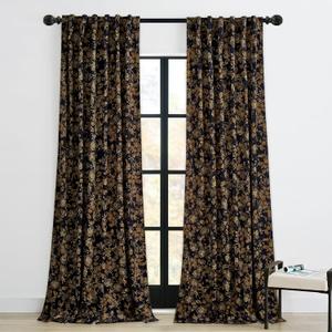 StangH Gold Velvet Curtains 84 inches, Retro Vintage Print Floral Thermal Insulated Privacy Drapes Heavy Thick Room Dividers for Living Dining Room, W52 x L84, 2 Panels